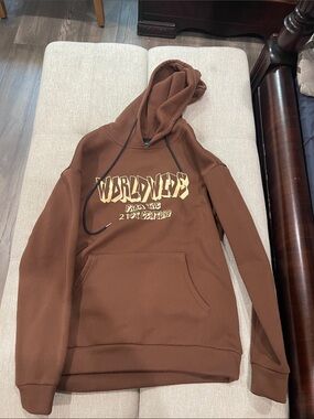 ROMWE Brown Graphic Hoodie with Drawstring